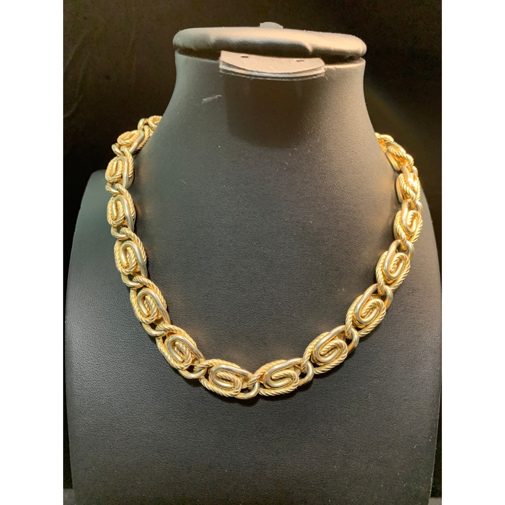 Kramer of New York Vintage Gold Tone Chunky Rope Link Collar Necklace Reversible